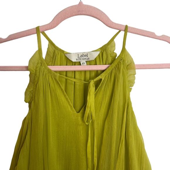 Label Ritu Kumar Yellow Green Cold Shoulder Dress - Picture 6 of 8